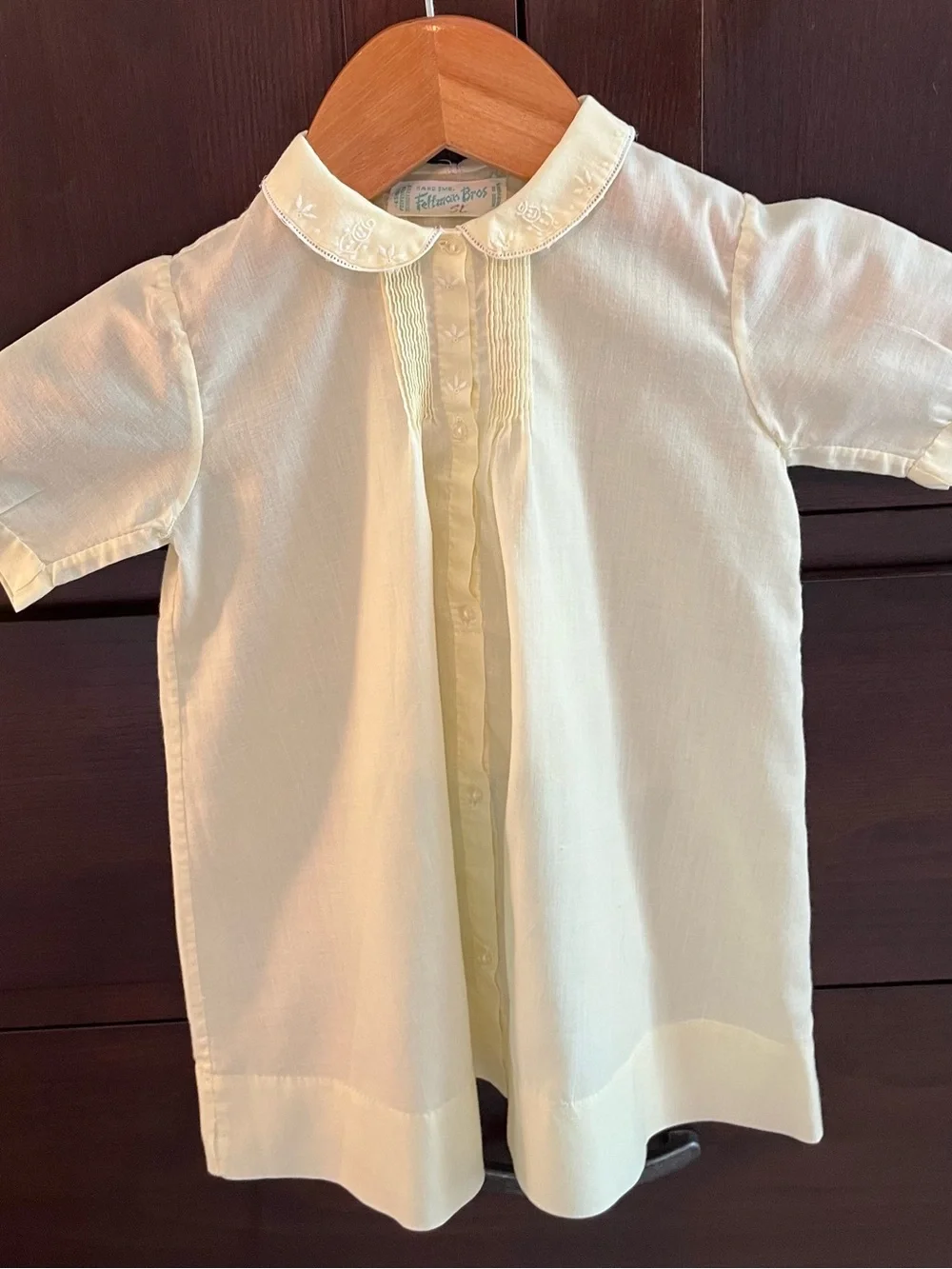 Vintage Pale Butter Yellow with  Embroidered Collar Kids Dress by Feltman Bros